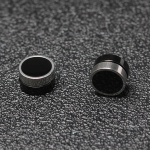Minimalist black and silver magnetic titanium steel clip-on earrings for non-pierced ears