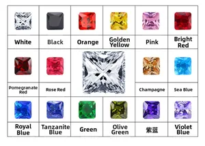 Nuancier de 16 couleurs pour clous d'oreilles carrés en zircone avec coupe princesse