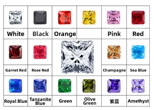 Vue détaillée de zircons carrés de 3 mm taille princesse en quinze couleurs variées