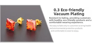 Détail de boucles d'oreilles carrées en zircon rouge avec placage d'or sous vide durable