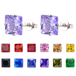 Boucles d'oreilles Clous en Acier Titane avec Zircone Carrée Sertissage à Quatre Griffes Boucles d'oreilles Pierres Colorées pour Femmes Hommes Bijoux Minimalistes