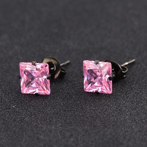 Boucles d'oreilles carrées en zircon rose AAA avec serti à quatre griffes noires