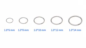 Größentabelle für Edelstahlringe mit 1,0mm Drahtstärke von 6mm bis 14mm Durchmesser