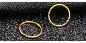 Detailansicht von zwei polierten goldenen Segmentringen aus Edelstahl für Ohr oder Körper
