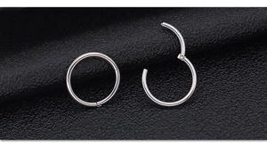 Detailansicht von silbernen Edelstahl-Clicker-Ringen mit offenem und geschlossenem Scharnier