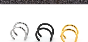 Lot de 3 boucles d'oreilles clips double anneau minimalistes en argent, noir et doré mat