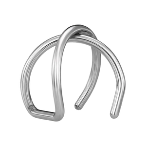 Manchette d'oreille minimaliste en acier inoxydable argenté poli avec double anneau