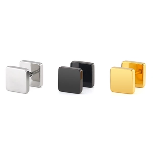 Minimalist square titanium steel studs in silver, black and gold with mirror finish