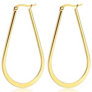 Large Stainless Steel Hoop Earrings For Women Geometric Waterdrop Shape Mirror Polished Leverback Fashion Jewelry Gift