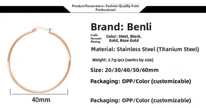 Detailed size chart for rose gold stainless steel hoop earrings with 40mm diameter