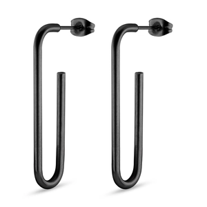Minimalist matte black U-shaped paperclip earrings made of durable titanium steel