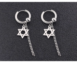 Poliertes Edelstahl-Ohrringe-Set mit hohlem Hexagramm-Stern und elegantem langen Kettendetail