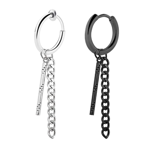 Pendientes de Aro de Acero Inoxidable Punk Con Pendentif de Cadena y Barra Hip Hop Pendientes Largos Colgantes para Hombres Mujeres Joyería de Estilo Urbano