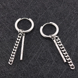 Pendientes punk de acero inoxidable con cadena colgante y barras metálicas largas hombre