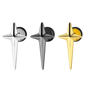 Three-piece minimalist stainless steel star stud earrings in silver, gold, and gunmetal finish