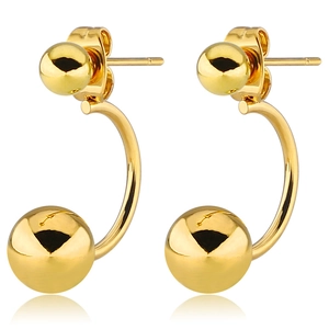 Pendientes de doble bola dorados en acero inoxidable pulido para mujer