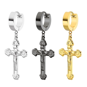 Pendientes de Aro con Colgante de Cruz de Acero Inoxidable para Hombre Mujer Gótico Punk Jesús Crucifijo Joyería