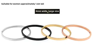 Detail view of 4mm wide stainless steel bangles in silver, black, gold and rose gold