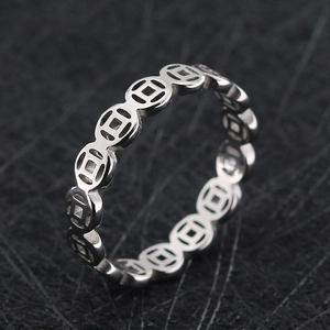 Vintage Stainless Steel Hollowed Out Ancient Chinese Coin Ring Lucky Fortune Band Jewelry For Men Women Rose Gold Silver