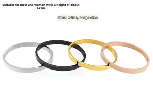 Detail view of 6mm stainless steel bangle set in silver, black, gold, and rose gold