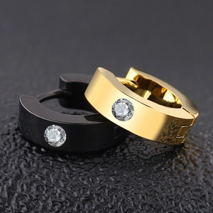 Stainless Steel Huggie Hoop Earrings For Men Women Unisex Zirconia Inlaid Minimalist Round Geometric Ear Buckle Jewelry