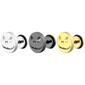 Gothic style Jack Skellington pumpkin head stainless steel studs in gold, silver, and black