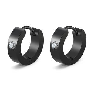 Minimalistische schwarze matte Edelstahl-Ohrringe mit kleinen runden Zirkonia-Steinen
