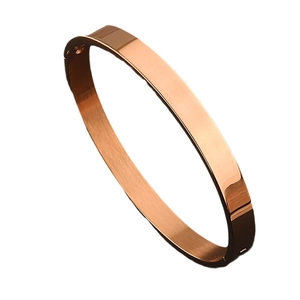 Minimalist rose gold stainless steel open bangle with a polished flat surface