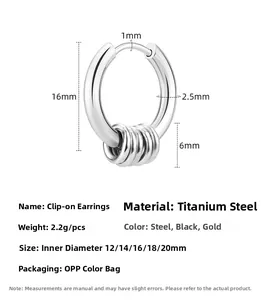 Makroaufnahme von Titanstahl-Creolen mit Maßen 16mm und detaillierten Produktparametern