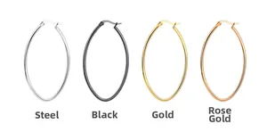 Detailed comparison of large oval hoop earrings in steel, black, gold, and rose gold