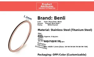 Spécifications de la bague fine 1,2mm en acier titane or rose avec émail noir et blanc