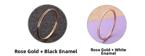Détails de bagues fines en acier inoxydable or rose avec émail noir et blanc poli