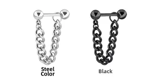 Detailed view of punk hip hop ball earrings with curb chains in steel and black finish
