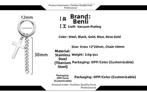 Dimensions détaillées de la boucle d'oreille croix en acier avec chaîne de 12mm