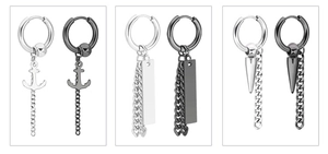Vues détaillées de boucles d'oreilles punk avec pendentifs ancre, plaque et pointe