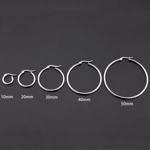 Polished stainless steel hoop earrings set shown in sizes from 10mm to 50mm diameters