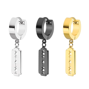 Stainless Steel Hoop Earrings For Men Women Punk Lightning Cross Razor Blade Padlock Feather Triangle Geometric Drop Earrings
