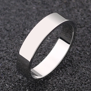 Minimalist silver stainless steel ring with polished top and brushed metal side texture