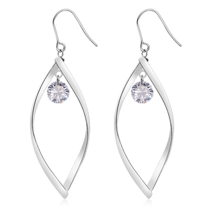 Boucles d'oreilles feuilles géométriques avec cristal clair en acier titane argenté