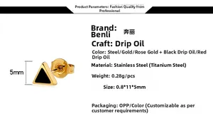 Detailed chart showing titanium steel triangle stud earring specs and size dimensions
