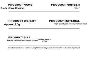 Detailed product specifications of the smiley face titanium steel bracelet with dimensions