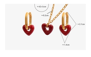 Detaillierte Größentabelle für das Schmuckset mit roten Herzanhängern und Creolen