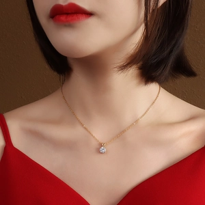 Minimalistisch Titanstahl Zirkonia Anhänger Halskette Für Damen 18K Vergoldet Einzelstein Schlüsselbeinkette Koreanische Mode Schmuck