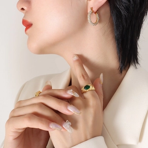 Elegant U-Shaped Hoop Earrings For Women Luxury Pave Zircon Inlaid Stainless Steel Jewelry Minimalist Geometric Design Accessories