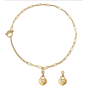 Collier chaîne dorée à fermoir OT avec pendentif cœur en cristal d'opale pour femme