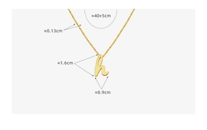 Dimensiones detalladas del collar letra H bañado en oro 18k con cadena tipo O