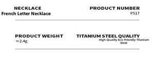 Especificaciones del collar con letra francesa hecho de acero de titanio premium