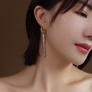 Eleganti orecchini lunghi a frangia placcati oro 18k con cristalli di zirconia cubica