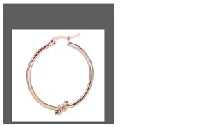 Macro detail of rose gold knot earrings featuring a secure and easy click closure