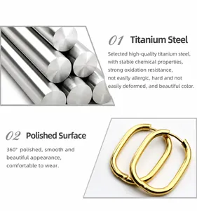 Detalle de pendientes de acero de titanio dorado con textura pulida espejo 360 grados